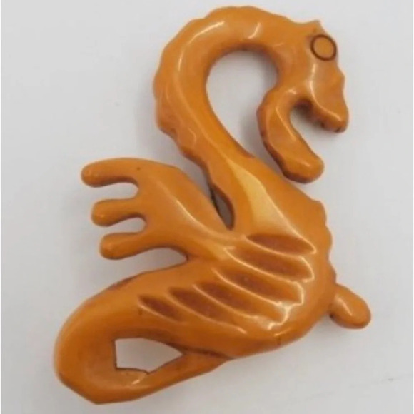 Bakelite OOAK Vintage Butterscotch Dragon Brooch Pin SIMICHROME TESTED! - Picture 4 of 4